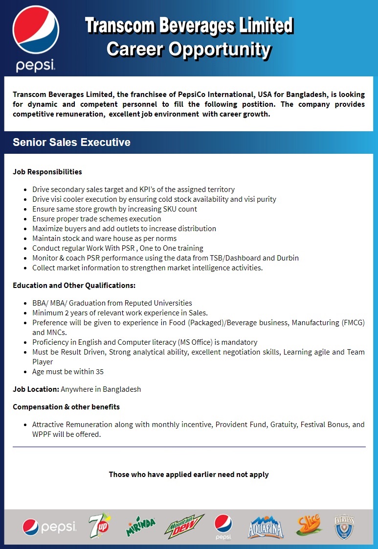 Transcom Beverage Job Circular 2024