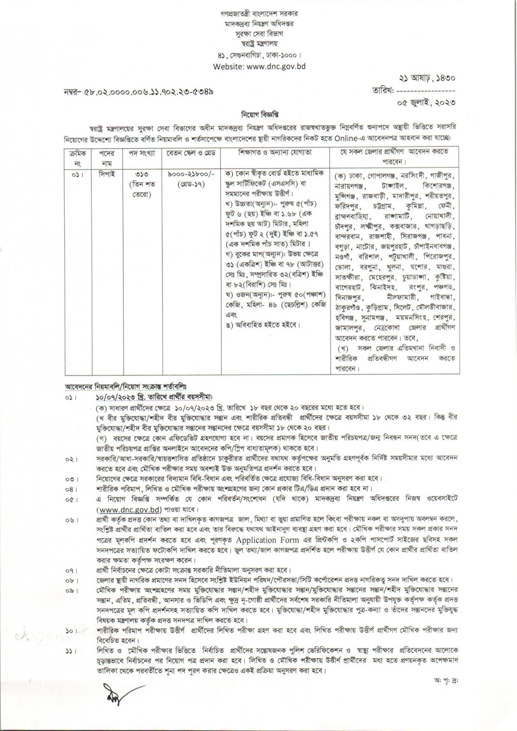 Madok Drobbo Circular 2024 মাদকদ্রব্য DNC Job Circular