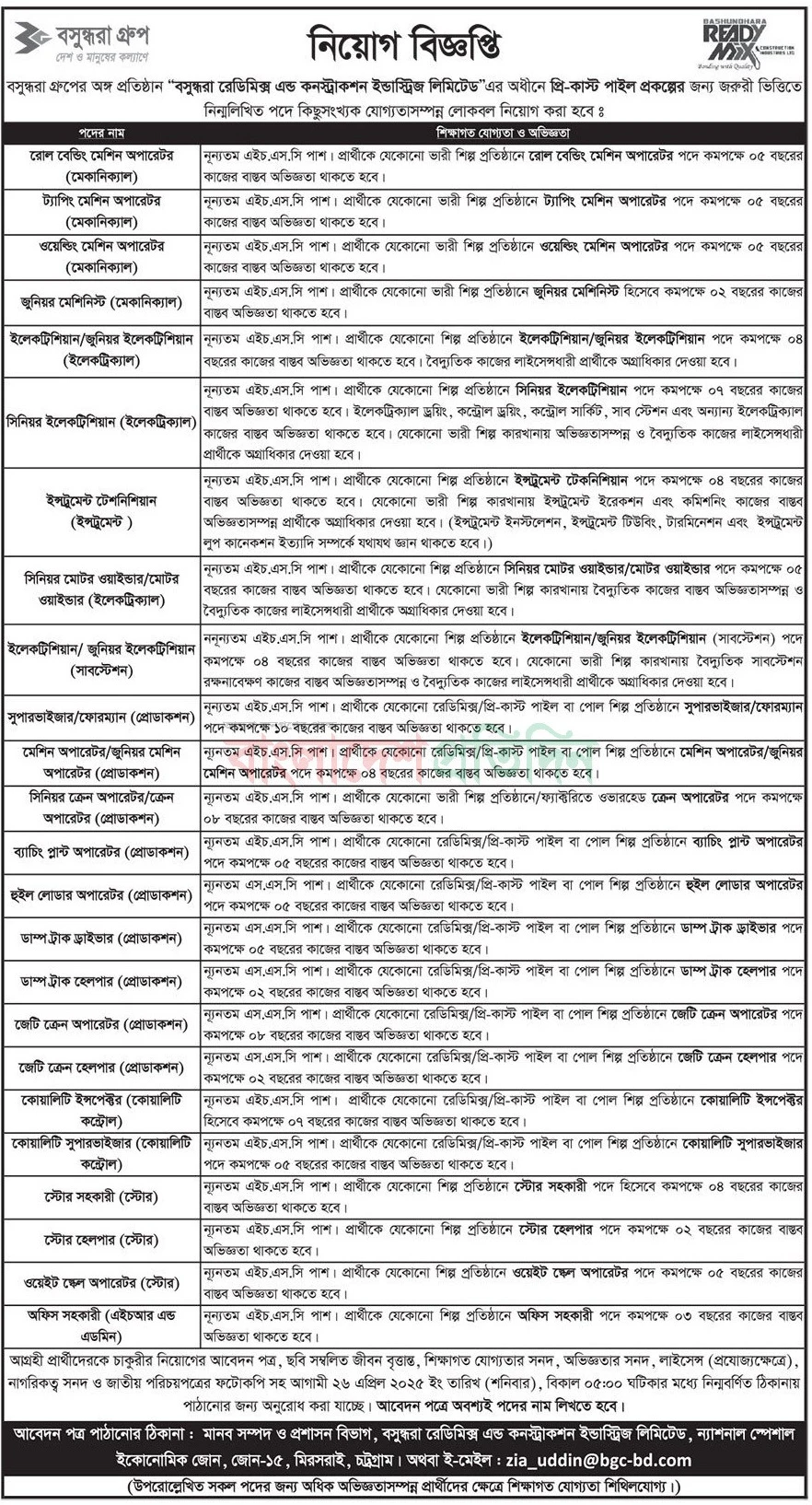 bashundhara group job circular 2025