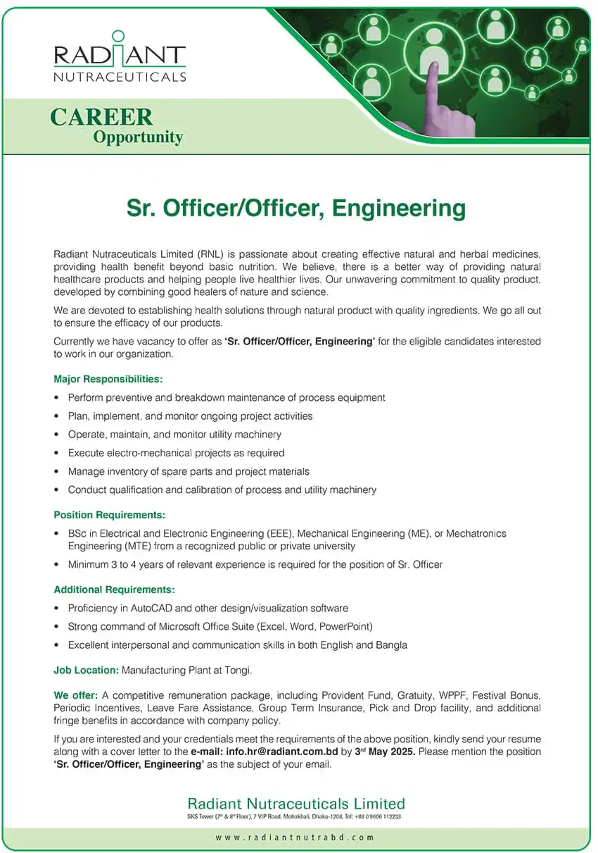 radiant pharmaceuticals job circular 2025