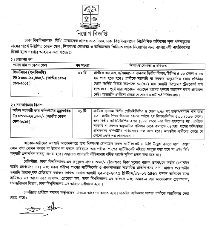 Dhaka University Job Circular 2025