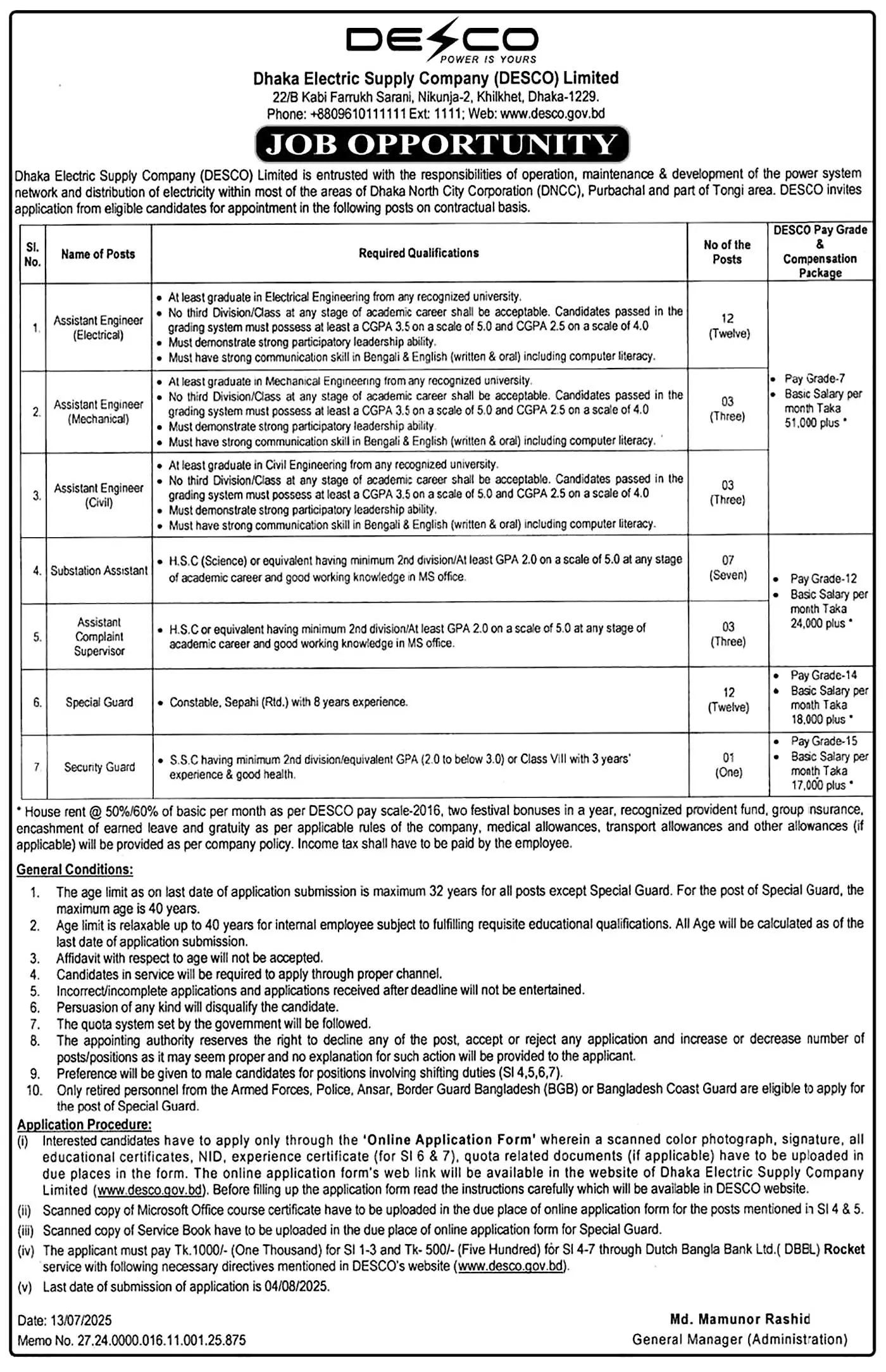 DESCO Job Circular 2025