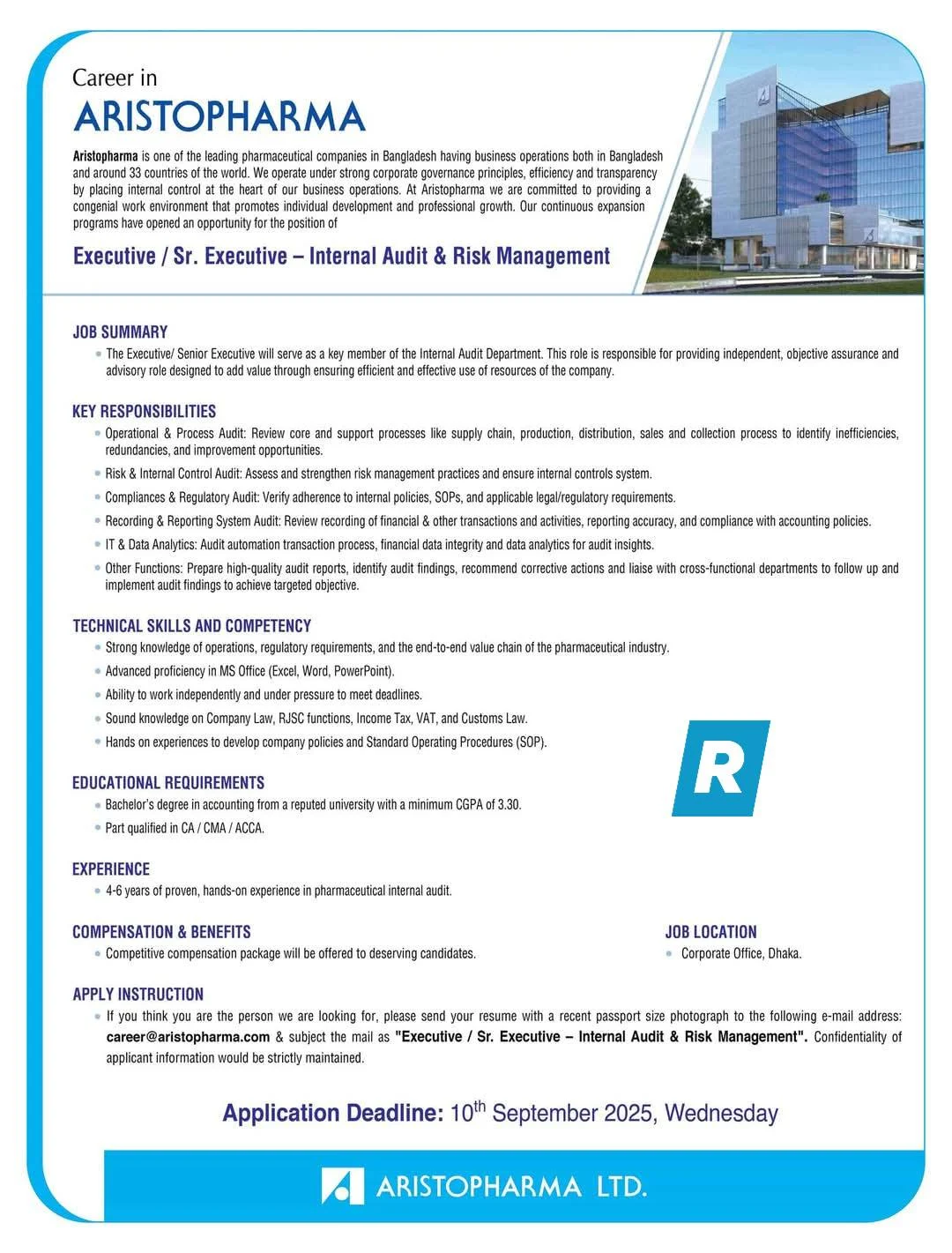 aristo pharma job circular