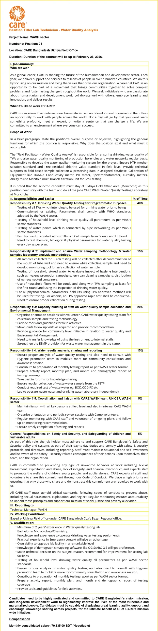 Care Bangladesh Job Circular