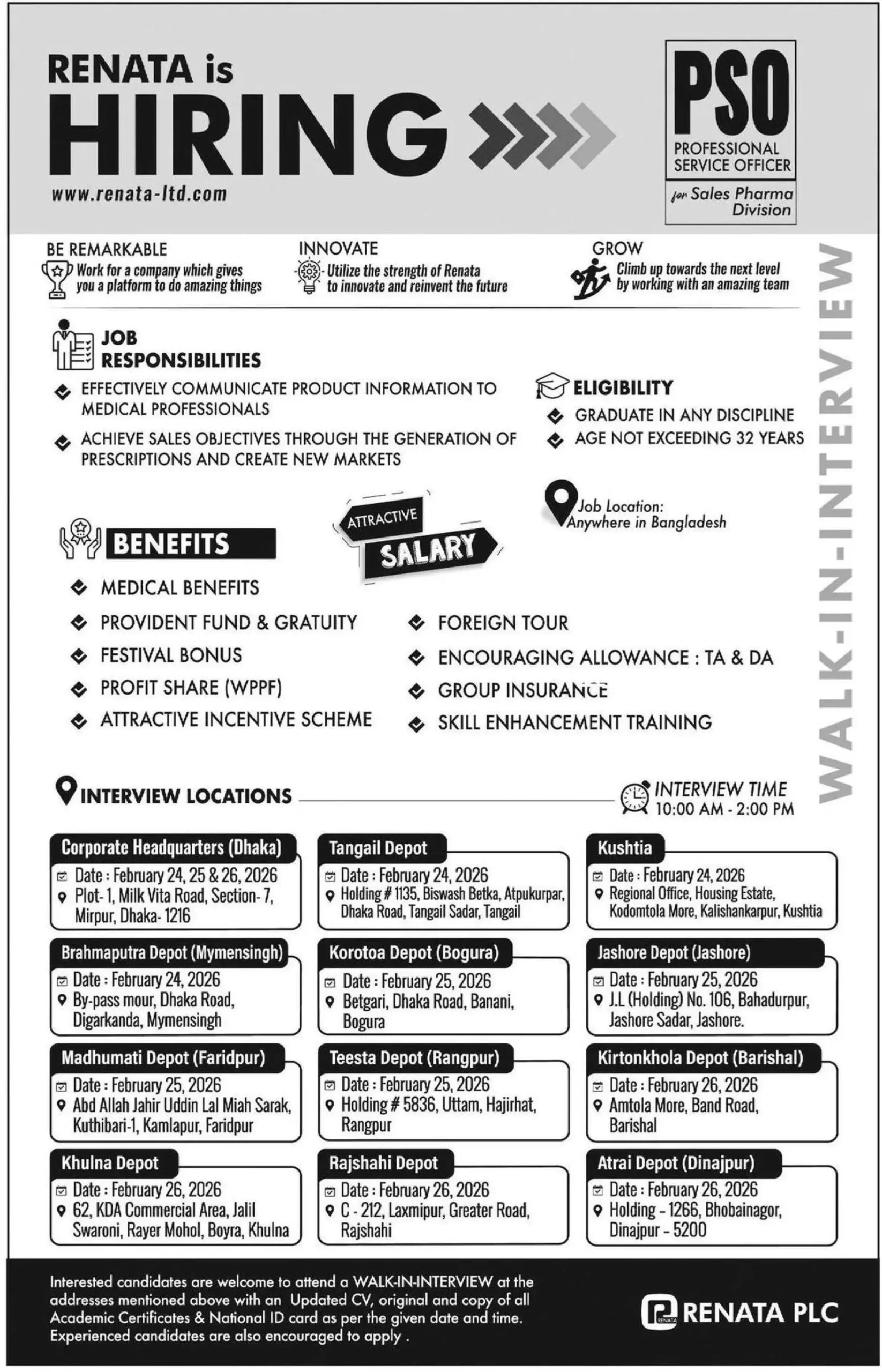 Renata pharma job circular 2026