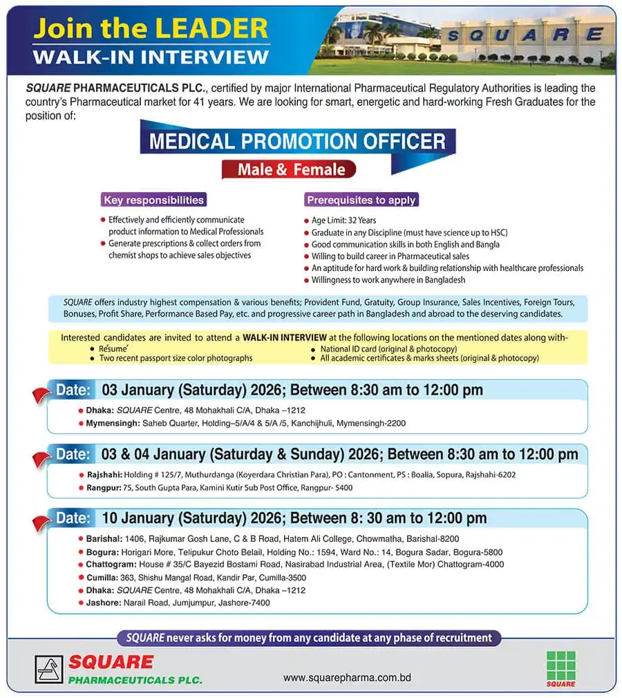 Square Pharmaceuticals Job Circular