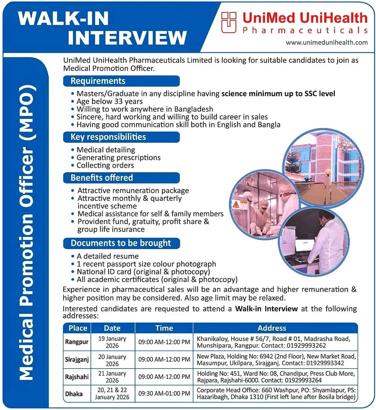 Unimed Unihealth Job Circular