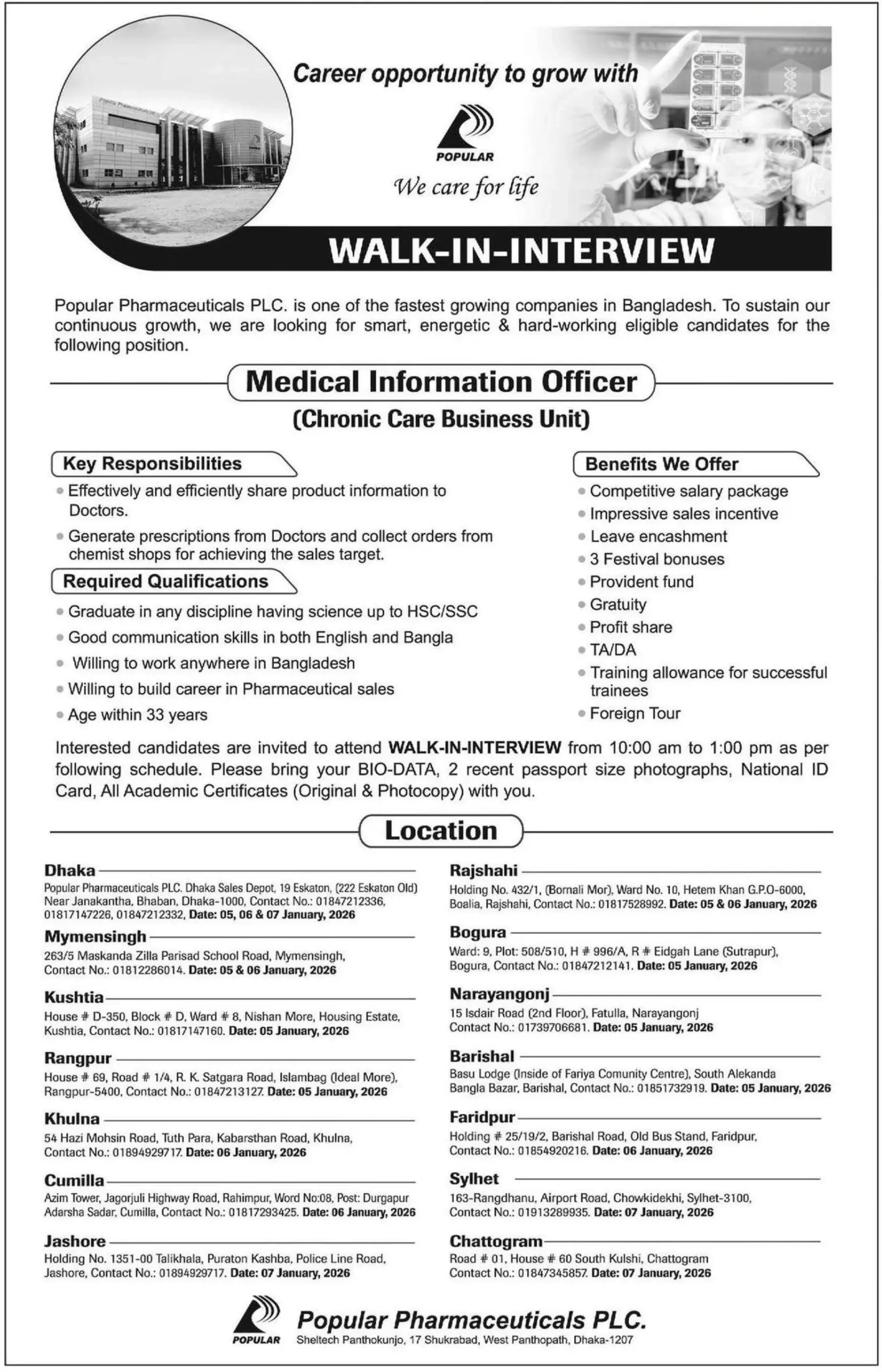 popular pharmaceutical job circular