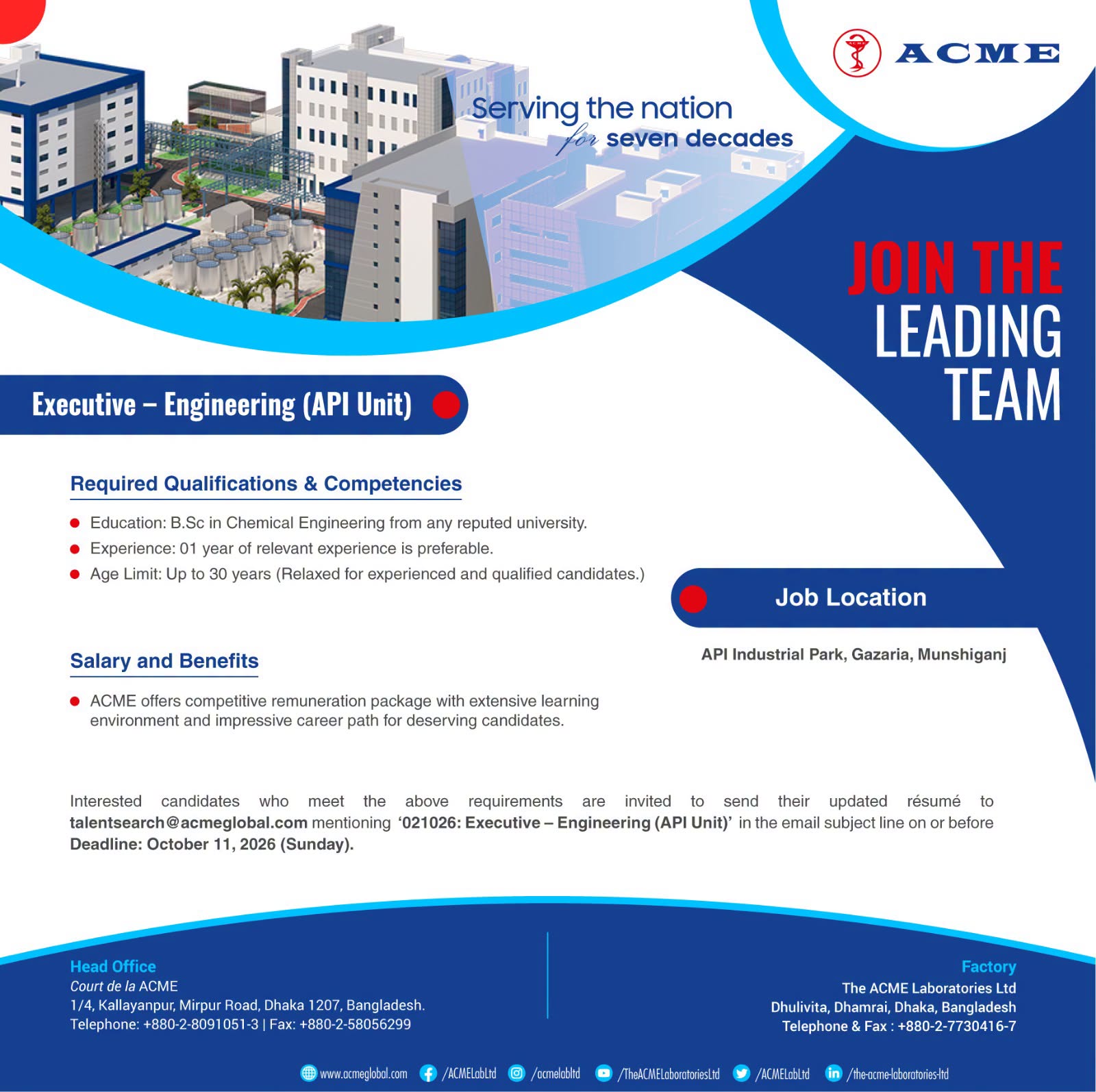 Acme pharmaceuticals job circular 2026