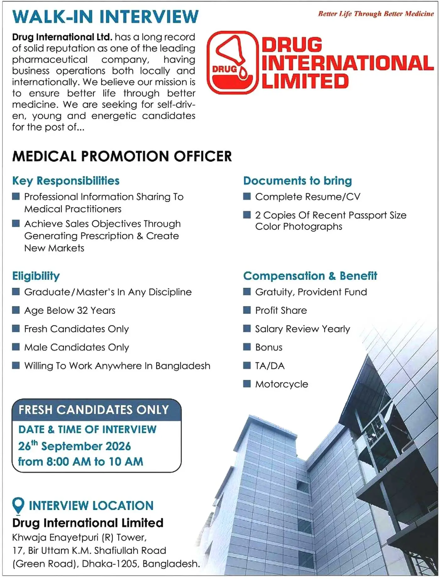 drug international job circular