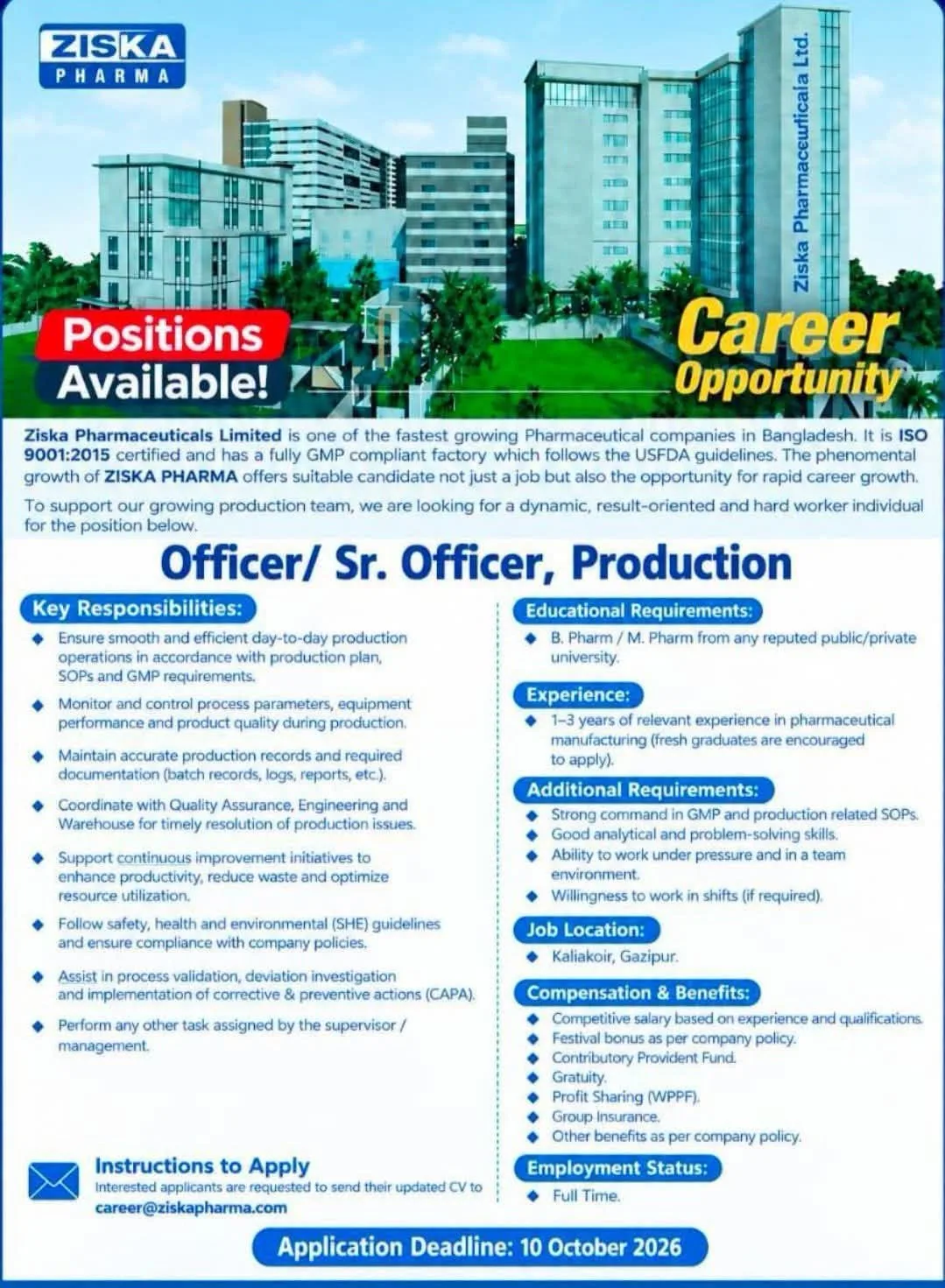 ziska pharma job circular 2026